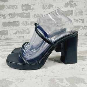 NEW Steve Madden Polly Black Faux Leather Block Heel Sandals H696